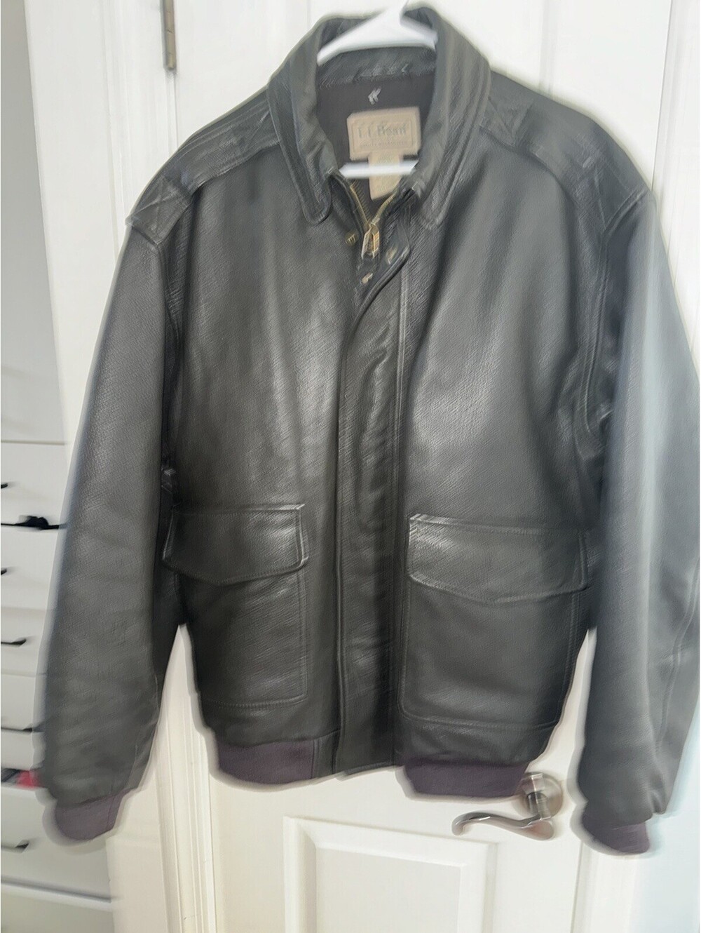LL Bean Goatskin Leather A2 Flight Military Thinsulate Biker Style Jacket XL